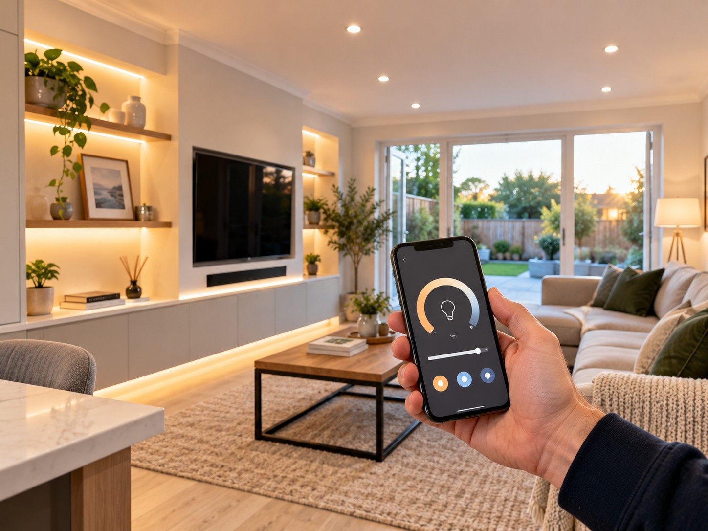 Living room with smart LED lighting