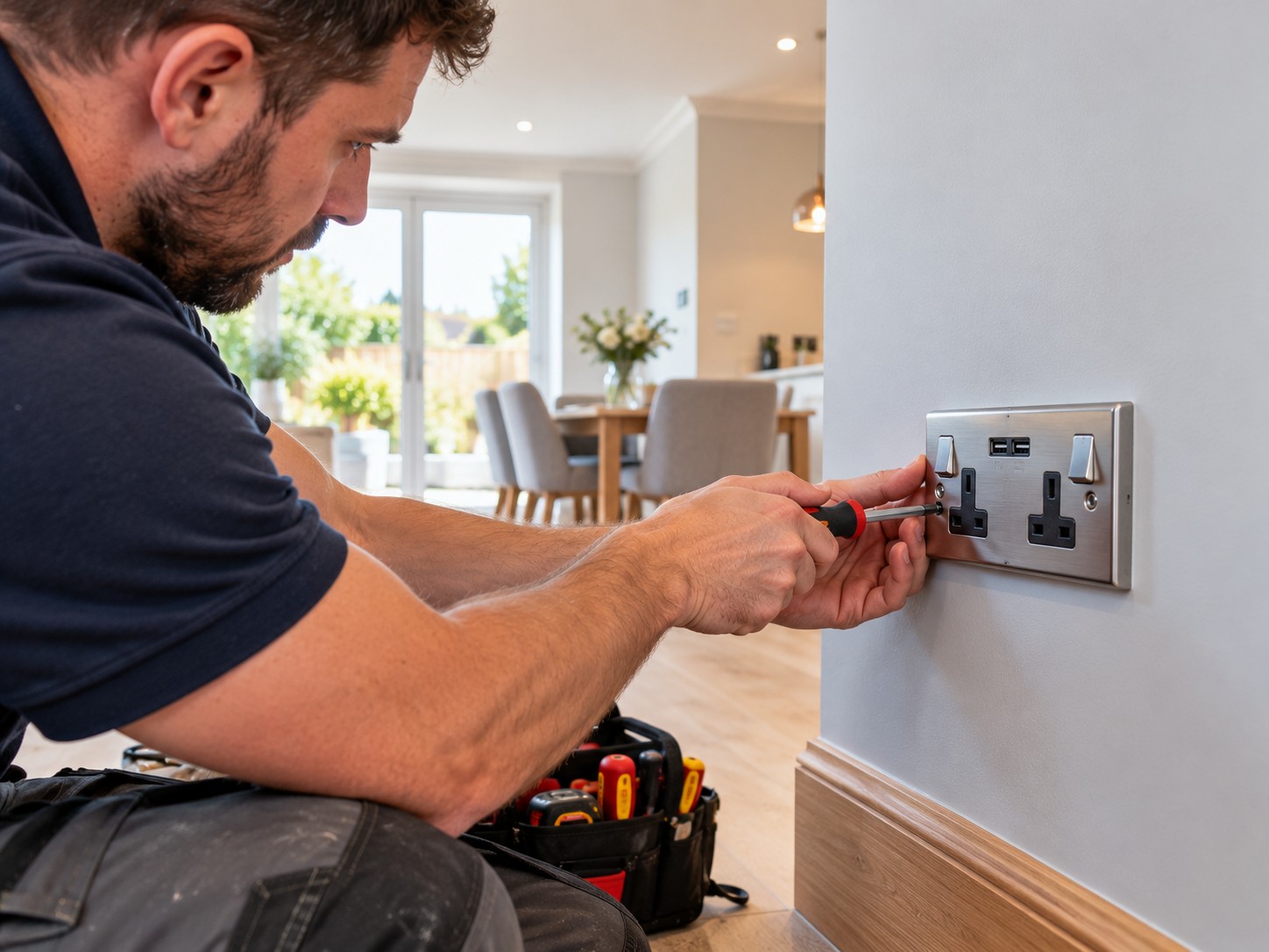 New double socket being fitted to a wall